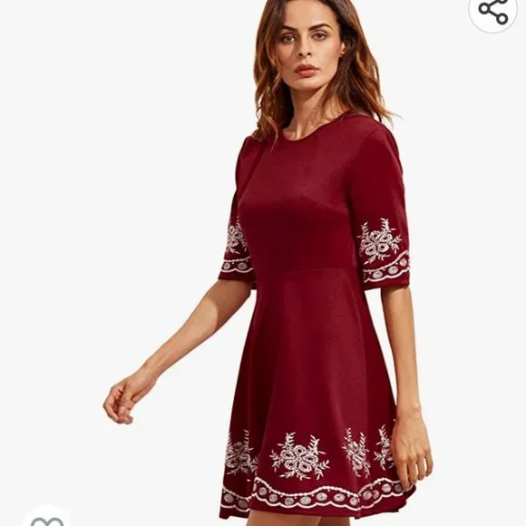 princess polly baby blue dress Ted Baker Lorna Puff Sleeve Knitted Skater Dress Burgundy Size 2